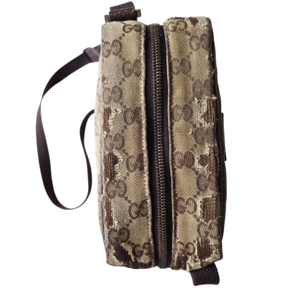GUCCI Original GG Pattern Canvas Crossbody Camera Bag Classic Leather Trim - Picture 13 of 16